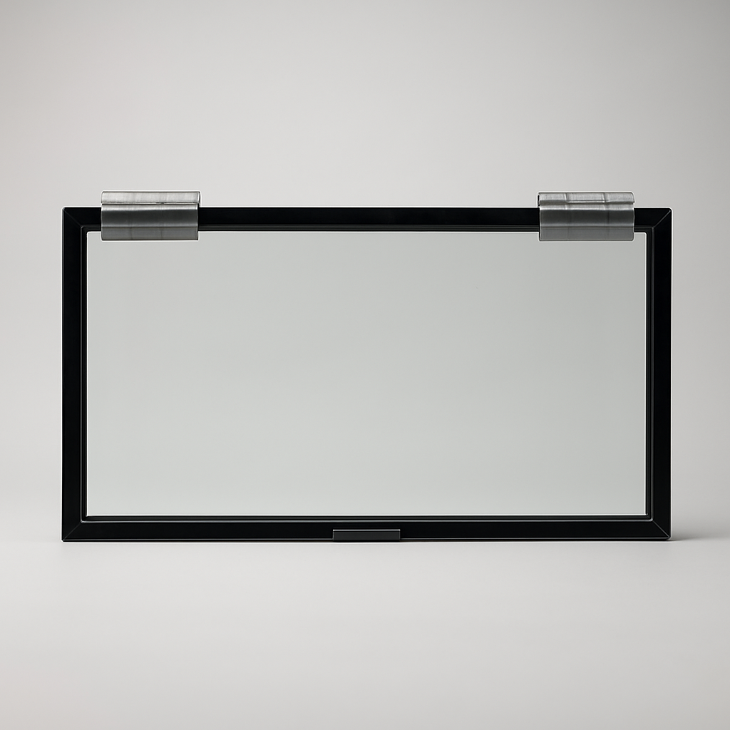24″ × 12″ Clear Glass Hinge Hunting Blind Window — Crystal-clear tempered glass on a silent hinge — the classic 24×12 hunting blind window.