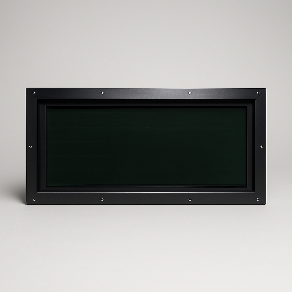 30″ × 14″ Tinted Frame Hunting Blind Window — Tinted combo-blind frame window — bow-draw clearance with tinted concealment.