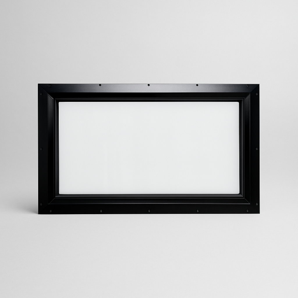 30″ × 16″ Clear Frame Hunting Blind Window — Largest clear-glass frame window — maximum opening, maximum clarity.